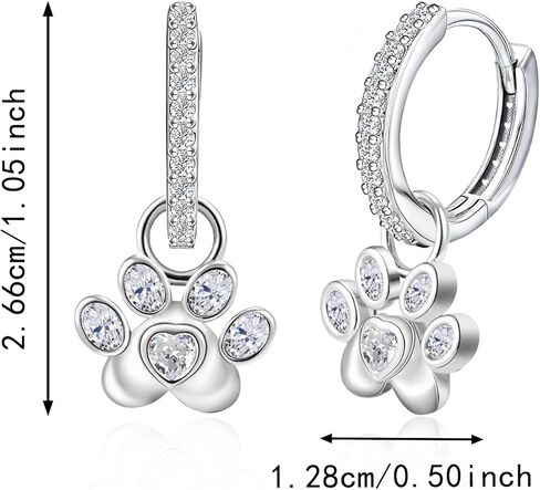 أقراط هوب مع طباعة مخالب للنساء من الفضة الاسترليني لطيف الحيوانات الأليفة جرو القط الكلب مخلب طباعة أقراط القلب هيبوالرجينيك مكعب زركونيا داينتي حلقة مجوهرات هدايا in Kuwait