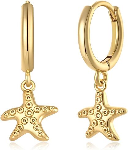 Earrings for Women Gold Dangle Huggie Hoop 14K Gold Plated Small Simple Hypoallergenic Everyday Beach Ocean Jewelry Summer Gift in Saudi Arabia