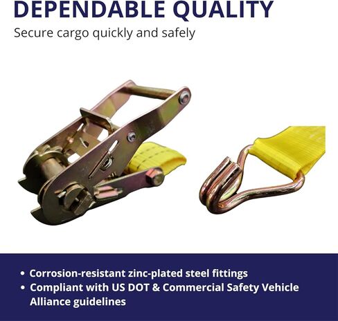 أشرطة ربط السقاطة، 1.5 بوصة × 15 قدم، قوة كسر 4400 رطل، خطاف J، 20 حزمة in Kuwait