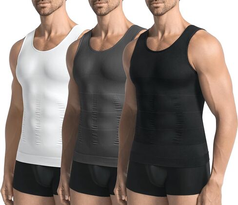 Mens 3 Pack Body Shaper Slimming Tummy Vest Thermal Compression Shirt Tank Top Shapewear in Saudi Arabia