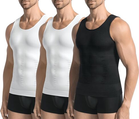Mens 3 Pack Body Shaper Slimming Tummy Vest Thermal Compression Shirt Tank Top Shapewear in Saudi Arabia