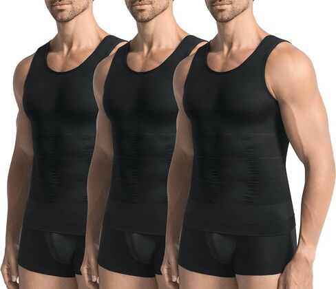 Mens 3 Pack Body Shaper Slimming Tummy Vest Thermal Compression Shirt Tank Top Shapewear in Saudi Arabia