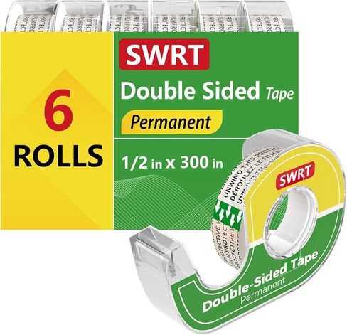 شريط SWRT مزدوج الجوانب للحرف اليدوية، 6 عبوات مع موزع، 1/2 بوصة × 300 بوصة، شريط لاصق مزدوج لتغليف الهدايا، شريط مزدوج الجوانب للمكتب واللوازم المدرسية in Saudi Arabia