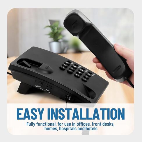 Telephone Landline Phone, Simple Business Office Phone, Corded Landline Phones for Home/Office/Hotel, Black House Phones Use for Wall or Desk with Adjustable Ringer Volume in Kuwait