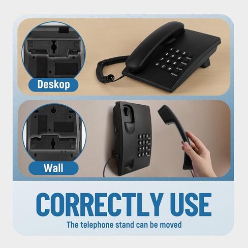 Telephone Landline Phone, Simple Business Office Phone, Corded Landline Phones for Home/Office/Hotel, Black House Phones Use for Wall or Desk with Adjustable Ringer Volume in Kuwait