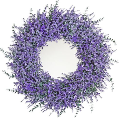TOCHGREEN 23 Inch Lavender Wreath for Front Door Artificial Spring Summer Purple Lavender Floral Wreaths All Seasons Eucalyptus Wreaths for Indoor Outdoor Outside Wall Home Farmhouse Window Decor in Kuwait