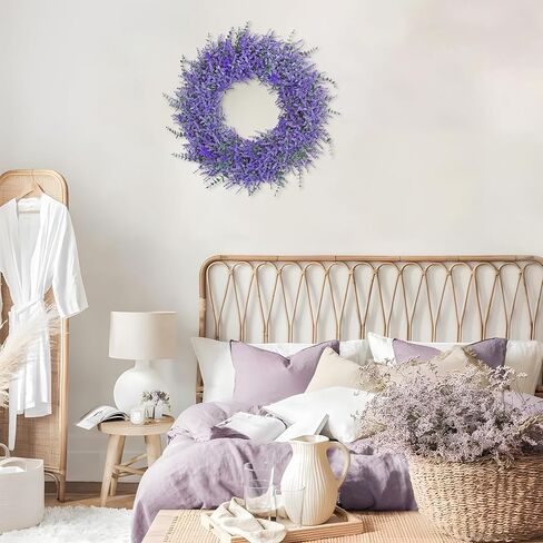 TOCHGREEN 23 Inch Lavender Wreath for Front Door Artificial Spring Summer Purple Lavender Floral Wreaths All Seasons Eucalyptus Wreaths for Indoor Outdoor Outside Wall Home Farmhouse Window Decor in Kuwait