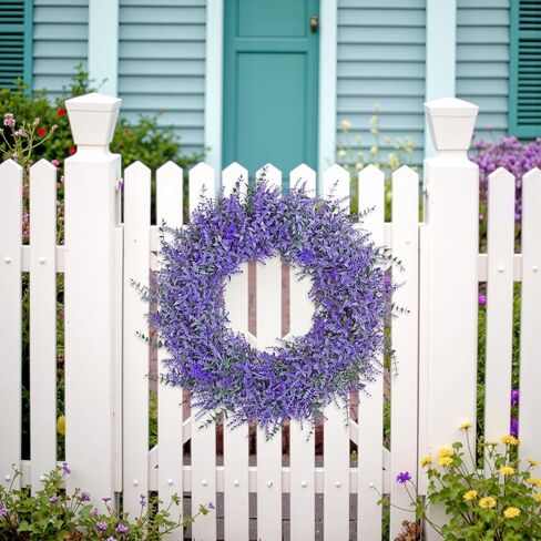 TOCHGREEN 23 Inch Lavender Wreath for Front Door Artificial Spring Summer Purple Lavender Floral Wreaths All Seasons Eucalyptus Wreaths for Indoor Outdoor Outside Wall Home Farmhouse Window Decor in Kuwait