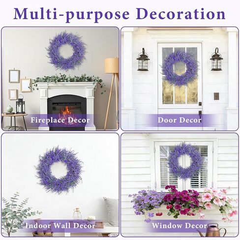TOCHGREEN 23 Inch Lavender Wreath for Front Door Artificial Spring Summer Purple Lavender Floral Wreaths All Seasons Eucalyptus Wreaths for Indoor Outdoor Outside Wall Home Farmhouse Window Decor in Kuwait