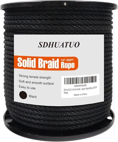 SDHUATUO 5/16 بوصة حبل مضفر من النايلون الصلب، سلك بوليستر 200 قدم 1760 رطل، مقاوم للأشعة فوق البنفسجية ومقاوم للاهتراء، حبل مرن ناعم للأراجيح، خيمة التخييم، سارية العلم، خيوط خارجية، مقاود الكلاب (أبيض) in Kuwait
