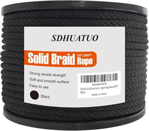 SDHUATUO 5/16 بوصة حبل مضفر من النايلون الصلب، سلك بوليستر 200 قدم 1760 رطل، مقاوم للأشعة فوق البنفسجية ومقاوم للاهتراء، حبل مرن ناعم للأراجيح، خيمة التخييم، سارية العلم، خيوط خارجية، مقاود الكلاب (أبيض) in Kuwait