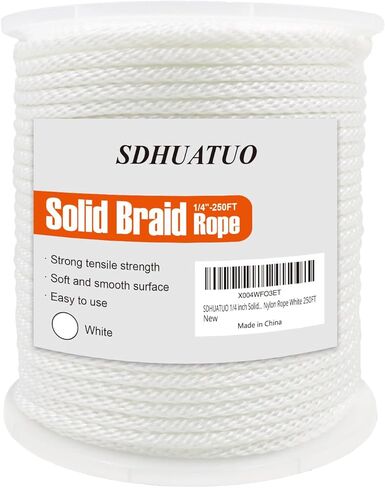 SDHUATUO 5/16 بوصة حبل مضفر من النايلون الصلب، سلك بوليستر 200 قدم 1760 رطل، مقاوم للأشعة فوق البنفسجية ومقاوم للاهتراء، حبل مرن ناعم للأراجيح، خيمة التخييم، سارية العلم، خيوط خارجية، مقاود الكلاب (أبيض) in Kuwait