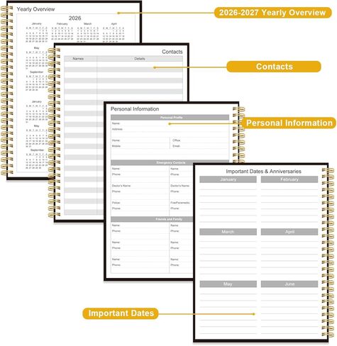 Daily Planner 2026 - Full Page Per Day, Jan 2026 to Dec 2026, 2026 Daily Planner with Spiral Bound, Inner Pocket, Perfect for School Office Supplies, 7'' x 10'', Black in Kuwait