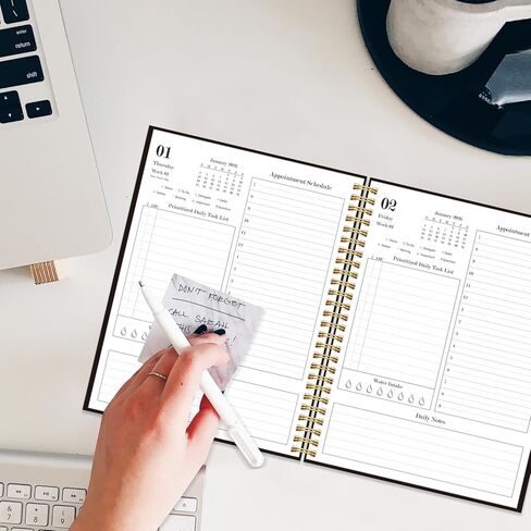 Daily Planner 2026 - Full Page Per Day, Jan 2026 to Dec 2026, 2026 Daily Planner with Spiral Bound, Inner Pocket, Perfect for School Office Supplies, 7'' x 10'', Black in Kuwait