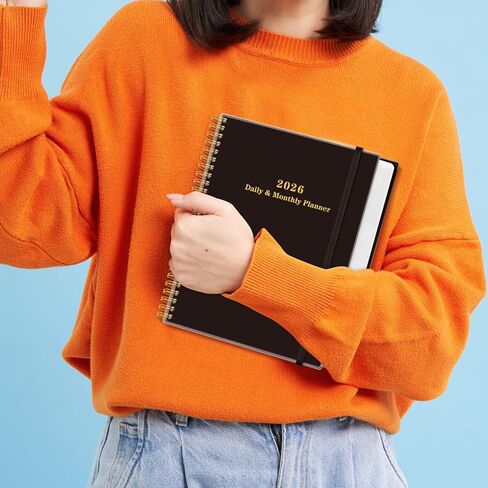 Daily Planner 2026 - Full Page Per Day, Jan 2026 to Dec 2026, 2026 Daily Planner with Spiral Bound, Inner Pocket, Perfect for School Office Supplies, 7'' x 10'', Black in Kuwait