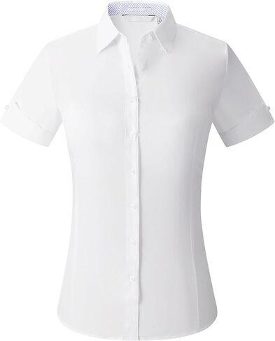 Esabel.C Women's Button Down Shirts Regular Fit Short Sleeve Stretch Wrinkle Free Solid Work Office Blouse in Kuwait