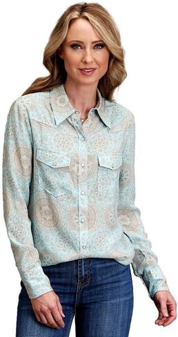 Stetson Western Shirt Womens L/S Medallion XL Aqua 11-050-0590-2014 BU in Saudi Arabia