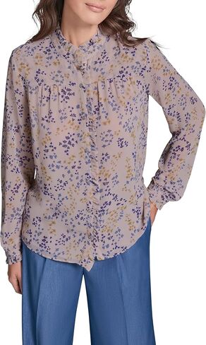 BCBG Women's Long Sleeve Printed Mock Neck Shirt in Kuwait