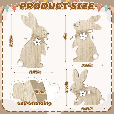 3Pcs Easter Decorations for Home Easter Bunny Wooden Table Sign Farmhouse Rabbit Table Centerpieces with Pompom Ball Rustic Wood Tabletop Blocks Tiered Tray Shelf Mantle Office Desk Indoor Party Decor in Kuwait