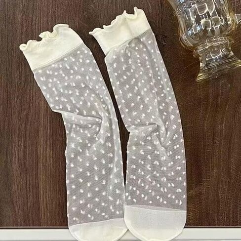 Womens Lace Sheer Socks Girls Ultra Thin Clear Stocking Socks Transparent See Through Sock in Saudi Arabia