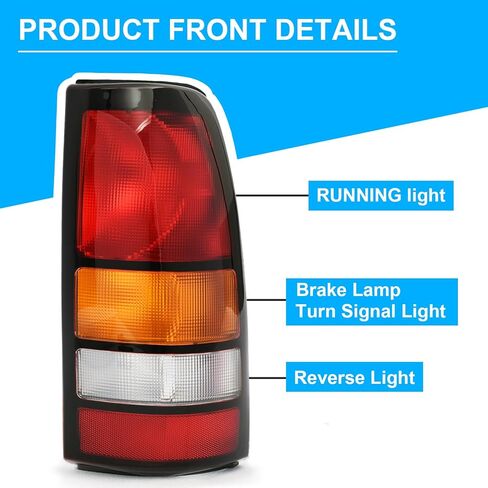 Tail Light Fit for 1999-2006 GMC Sierra, for 1999-2002 Chevy Silverado 1500 1500HD 2500 2500HD 3500,Taillight Rear Light Brake Lamp Replacment Driver Passenger Side(Black Edge,w/o Bulb&Wiring Harness) in Kuwait