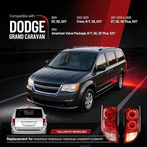 Tail Lights Pair Compatible with 2011-2020 Dodge Grand Caravan LH&RH W/Bulbs Rear Lamp Taillight Red Lens Plastic Replacement for 05182535AF 05182534AF CH2800199 CH2801199 in Saudi Arabia