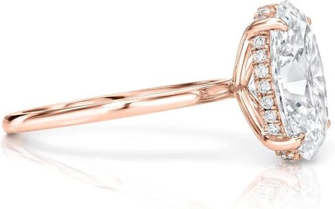 3.5 قيراط خواتم خطوبة مويسانيتي بيضاوية ممدودة للنساء مصنوعة يدويًا خاتم زفاف سوليتير هالة مخفية فضية 10k 14k 18k هدايا الذكرى السنوية الذهبية الصلبة لها in Kuwait