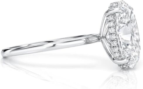 3.5 قيراط خواتم خطوبة مويسانيتي بيضاوية ممدودة للنساء مصنوعة يدويًا خاتم زفاف سوليتير هالة مخفية فضية 10k 14k 18k هدايا الذكرى السنوية الذهبية الصلبة لها in Kuwait