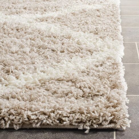 SAFAVIEH Dallas Shag Collection Area Rug - 10' x 14', Beige & Ivory, Trellis Design, Non-Shedding & Easy Care, 1.5-inch Thick Ideal for High Traffic Areas in Living Room, Bedroom (SGD257D) in Saudi Arabia