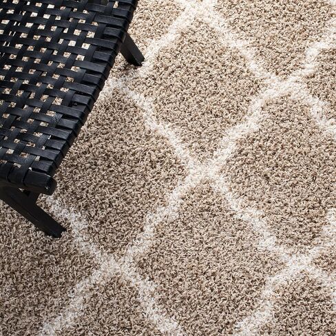 SAFAVIEH Dallas Shag Collection Area Rug - 10' x 14', Beige & Ivory, Trellis Design, Non-Shedding & Easy Care, 1.5-inch Thick Ideal for High Traffic Areas in Living Room, Bedroom (SGD257D) in Saudi Arabia