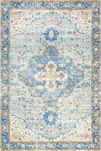 Rugs USA Amaryllis Medallion Machine Washable Area Rug, 10x14, Dark Blue in Saudi Arabia