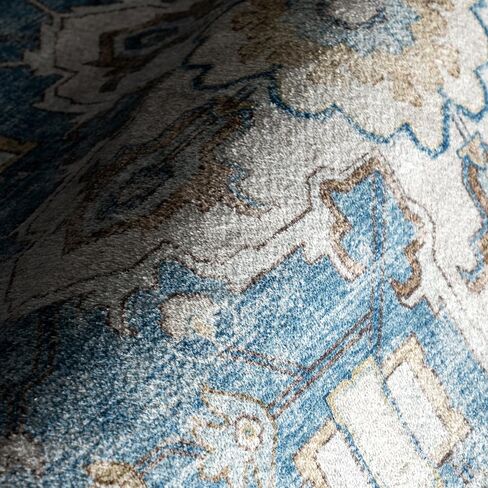Rugs USA Amaryllis Medallion Machine Washable Area Rug, 10x14, Dark Blue in Saudi Arabia