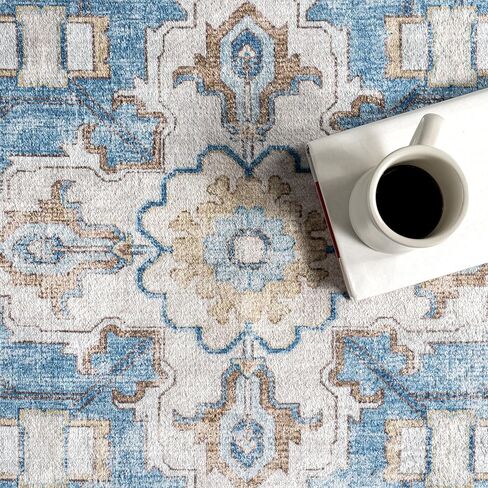 Rugs USA Amaryllis Medallion Machine Washable Area Rug, 10x14, Dark Blue in Saudi Arabia