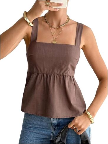 SOLY HUX Women's Striped Peplum Babydoll Tops Summer Tie Backless Square Neck Going Out Tank Top in Saudi Arabia
