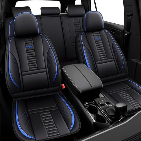 مجموعة كاملة من أغطية مقاعد السيارة لسيارة Toyota RAV4 Hybrid 2007-2025، واقي مقعد السيارة مقاوم للماء مع جيب، أغطية مقاعد جلدية سهلة التركيب، وسادة سيارة مع وسادة هوائية (أزرق، أسود) in Kuwait