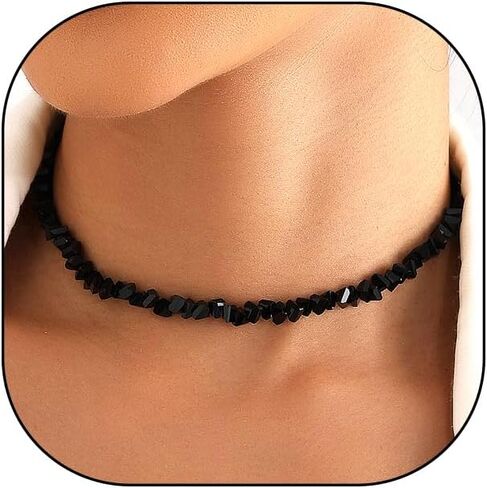 FUTIMELY Multi-Colorful Natural Stone Choker Necklace for Women,Dainty Black Boho Handmade Beaded Adjustable Necklace,Simple Beach Party Jewelry Gifts in Saudi Arabia