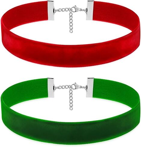 2 قطعة قلادة مخملية حمراء عتيقة وقلادة مخملية خضراء قلادة قوطي قابلة للتعديل طوق الهالوين عيد الميلاد هدية للنساء in Kuwait