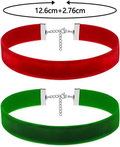 2 قطعة قلادة مخملية حمراء عتيقة وقلادة مخملية خضراء قلادة قوطي قابلة للتعديل طوق الهالوين عيد الميلاد هدية للنساء in Kuwait