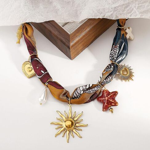 البني وشاح قلادة مع سحر الشمس / اللؤلؤ / نجم البحر باندانا قلادة خمر مكتنزة المختنق عيد الميلاد النساء المجوهرات in Kuwait