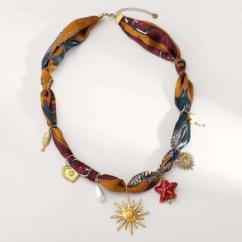 البني وشاح قلادة مع سحر الشمس / اللؤلؤ / نجم البحر باندانا قلادة خمر مكتنزة المختنق عيد الميلاد النساء المجوهرات in Kuwait