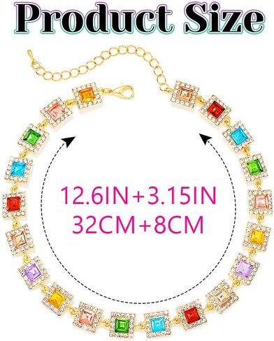 ACEDRE Colorful Rhinestone Choker Necklace Gold Multicolor Gemstone Prom Costume Jewelry for Women in Kuwait