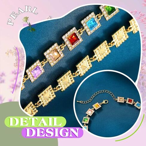 ACEDRE Colorful Rhinestone Choker Necklace Gold Multicolor Gemstone Prom Costume Jewelry for Women in Kuwait
