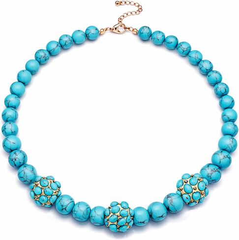 Sheplus Gifts for Mom - Genuine Turquoise Beaded Gold Collar Necklace Handmade Statement Real Western Jewerly for Valentines Day in Kuwait
