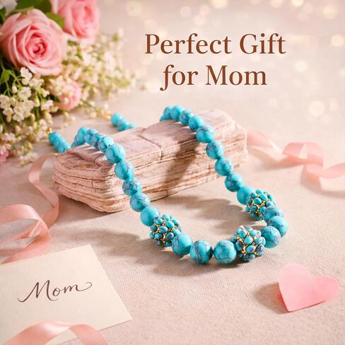 Sheplus Gifts for Mom - Genuine Turquoise Beaded Gold Collar Necklace Handmade Statement Real Western Jewerly for Valentines Day in Kuwait
