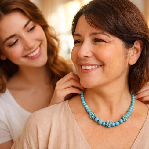 Sheplus Gifts for Mom - Genuine Turquoise Beaded Gold Collar Necklace Handmade Statement Real Western Jewerly for Valentines Day in Kuwait