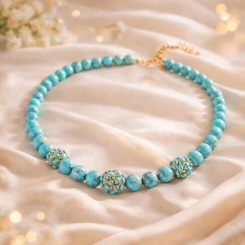 Sheplus Gifts for Mom - Genuine Turquoise Beaded Gold Collar Necklace Handmade Statement Real Western Jewerly for Valentines Day in Kuwait