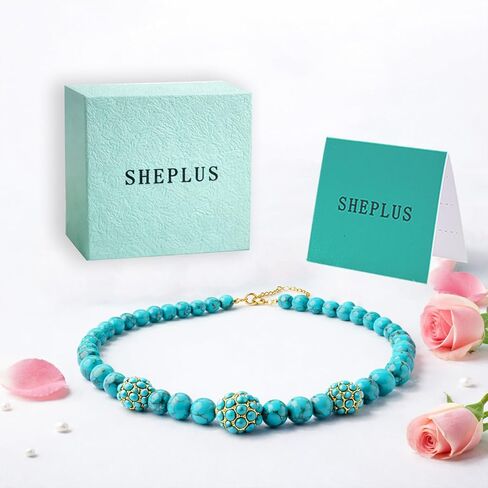 Sheplus Gifts for Mom - Genuine Turquoise Beaded Gold Collar Necklace Handmade Statement Real Western Jewerly for Valentines Day in Kuwait