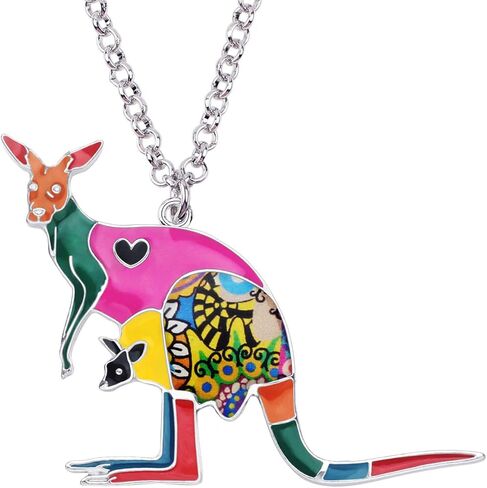 Bonsny المينا سبائك الزنك أستراليا الكنغر المختنق قلادة سلسلة قلادة الأزياء والمجوهرات الحيوانية للنساء فتاة سحر هدية in Kuwait