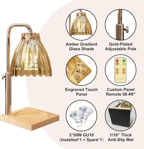 مصباح تدفئة الشمع مع مؤقت، سخان شمع كهربائي لمذيب الشمع المعطر، مذيب دفئا لشموع الجرة التي تعمل باللمس وجهاز التحكم عن بعد، هدايا ارتفاع قابلة للتعديل للنساء 2 لمبة، زجاج زهرة in Kuwait