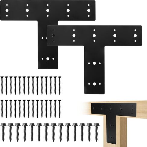 2Pcs T Shape Steel Flat Bracket, 14" X 10" Heavy Duty Mending Plate, T Flat Repair Tie Plate, Connecting Brackets, Repair Joining Fixing Brace with 2 Sets of Screws in Kuwait